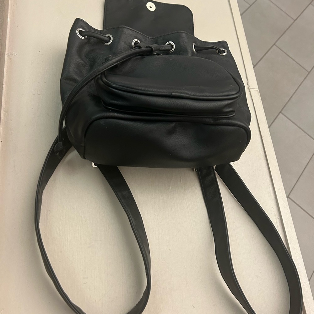 Backpack Sleek Black Drawstring faux Leather Backpack by Wild Fable